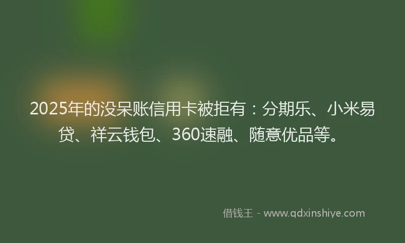 2025年的没呆账信用卡被拒有：分期乐、小米易贷、祥云钱包、360速融、随意优品等。