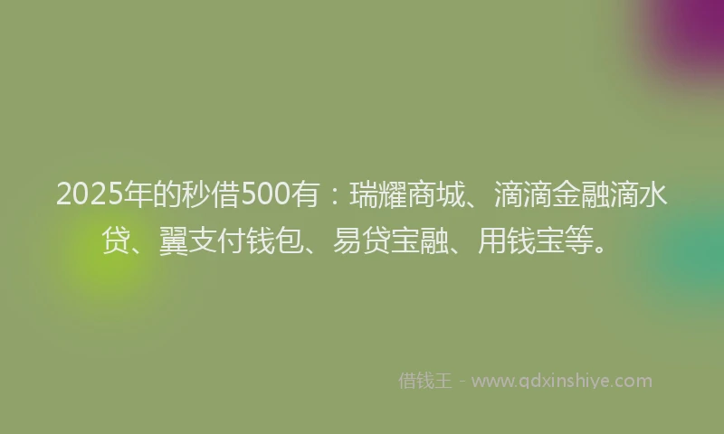 2025年的秒借500有：瑞耀商城、滴滴金融滴水贷、翼支付钱包、易贷宝融、用钱宝等。