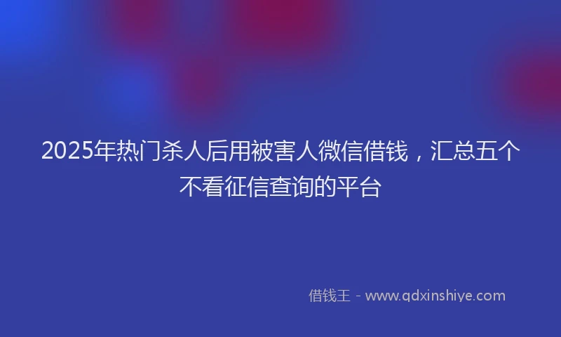 2025年热门杀人后用被害人微信借钱，汇总五个不看征信查询的平台