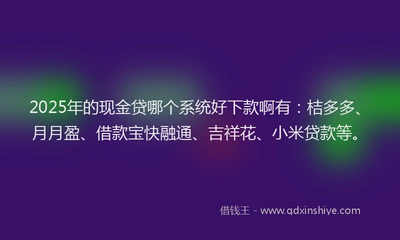 2025年的现金贷哪个系统好下款啊有：桔多多、月月盈、借款宝快融通、吉祥花、小米贷款等。