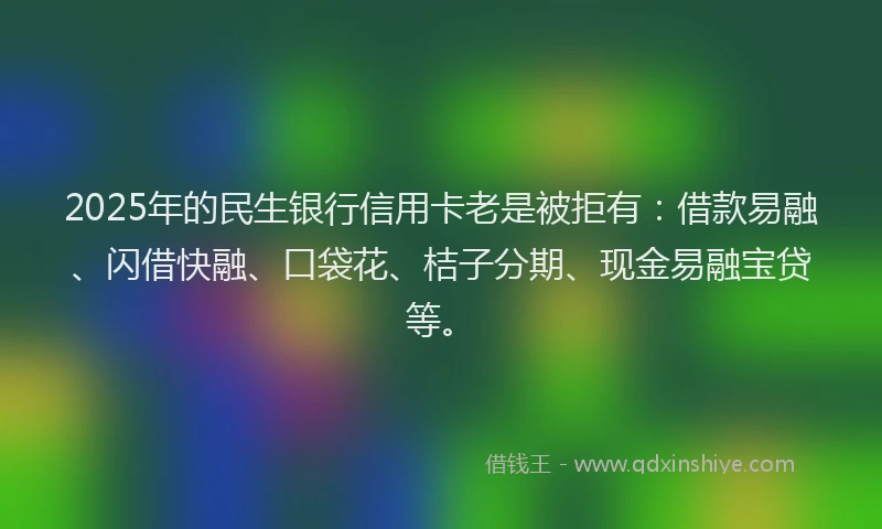 2025年的民生银行信用卡老是被拒有：借款易融、闪借快融、口袋花、桔子分期、现金易融宝贷等。
