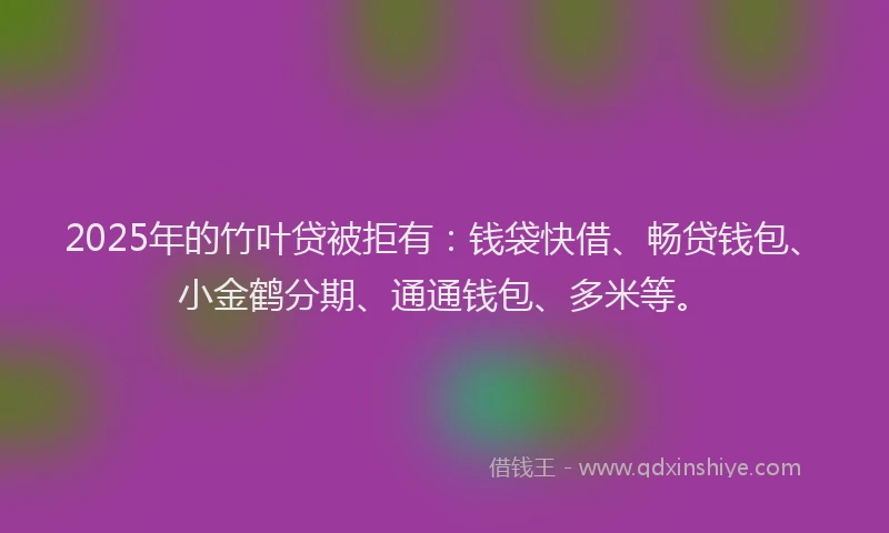 2025年的竹叶贷被拒有：钱袋快借、畅贷钱包、小金鹤分期、通通钱包、多米等。