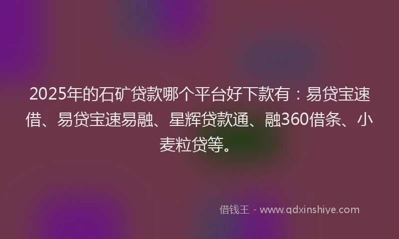 2025年的石矿贷款哪个平台好下款有：易贷宝速借、易贷宝速易融、星辉贷款通、融360借条、小麦粒贷等。