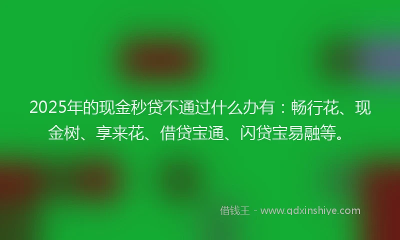2025年的现金秒贷不通过什么办有：畅行花、现金树、享来花、借贷宝通、闪贷宝易融等。