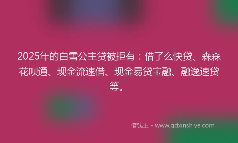 2025年的白雪公主贷被拒有：借了么快贷、森森花呗通、现金流速借、现金易贷宝融、融逸速贷等。