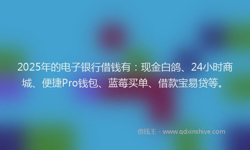 2025年的电子银行借钱有：现金白鸽、24小时商城、便捷Pro钱包、蓝莓买单、借款宝易贷等。