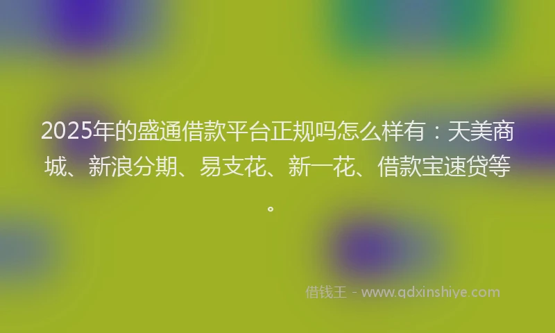 2025年的盛通借款平台正规吗怎么样有：天美商城、新浪分期、易支花、新一花、借款宝速贷等。