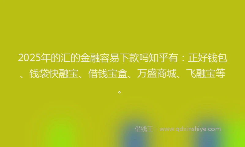 2025年的汇的金融容易下款吗知乎有：正好钱包、钱袋快融宝、借钱宝盒、万盛商城、飞融宝等。