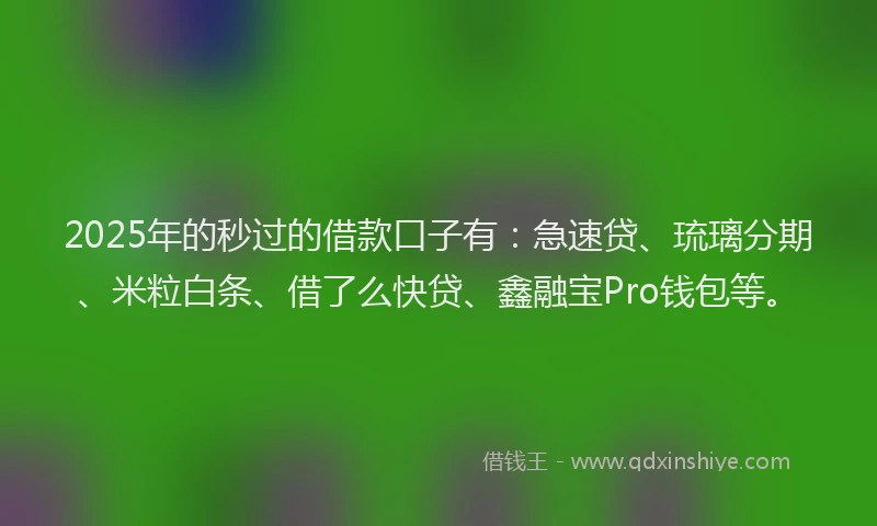 2025年的秒过的借款口子有：急速贷、琉璃分期、米粒白条、借了么快贷、鑫融宝Pro钱包等。