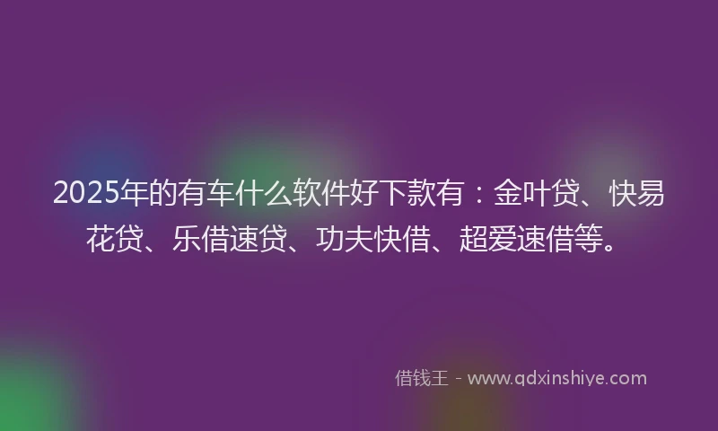 2025年的有车什么软件好下款有：金叶贷、快易花贷、乐借速贷、功夫快借、超爱速借等。