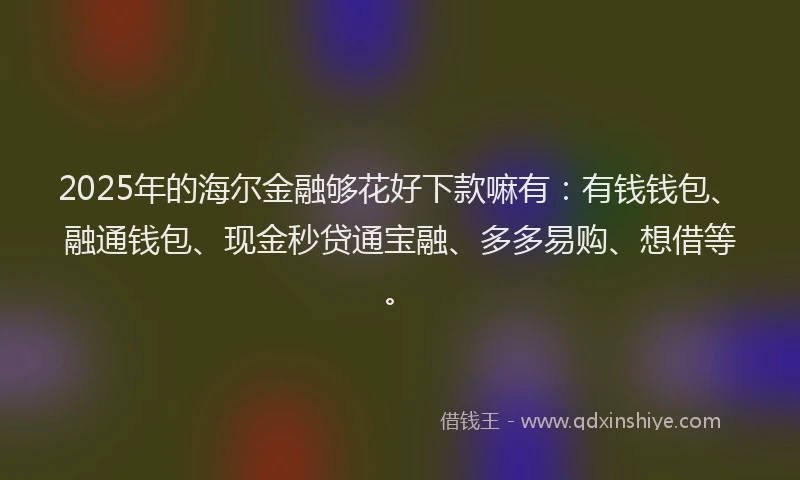 2025年的海尔金融够花好下款嘛有：有钱钱包、融通钱包、现金秒贷通宝融、多多易购、想借等。