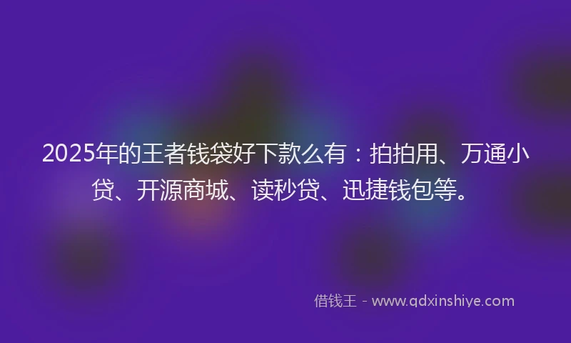 2025年的王者钱袋好下款么有：拍拍用、万通小贷、开源商城、读秒贷、迅捷钱包等。