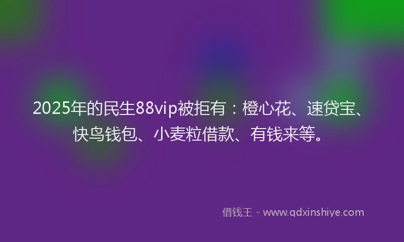 2025年的民生88vip被拒有：橙心花、速贷宝、快鸟钱包、小麦粒借款、有钱来等。