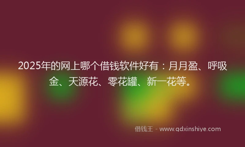 2025年的网上哪个借钱软件好有：月月盈、呼吸金、天源花、零花罐、新一花等。