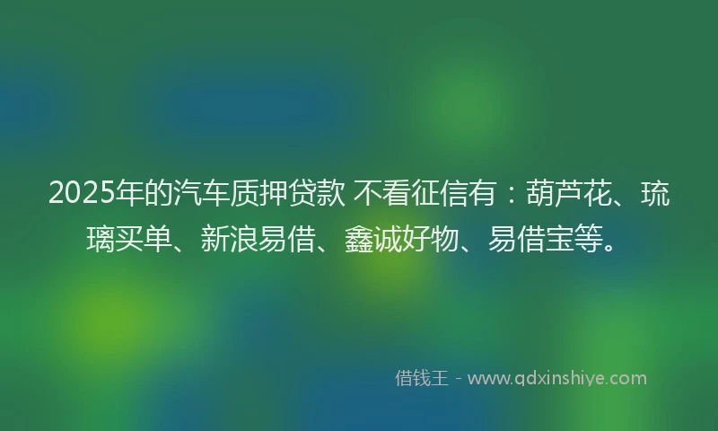 2025年的汽车质押贷款 不看征信有：葫芦花、琉璃买单、新浪易借、鑫诚好物、易借宝等。