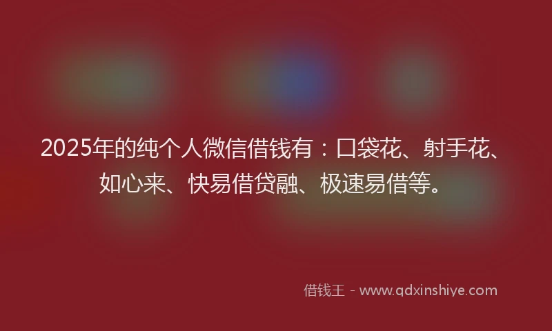 2025年的纯个人微信借钱有：口袋花、射手花、如心来、快易借贷融、极速易借等。