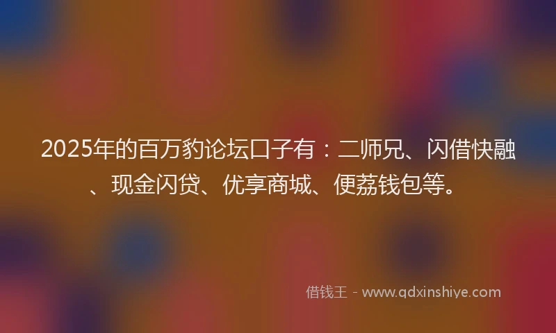 2025年的百万豹论坛口子有：二师兄、闪借快融、现金闪贷、优享商城、便荔钱包等。