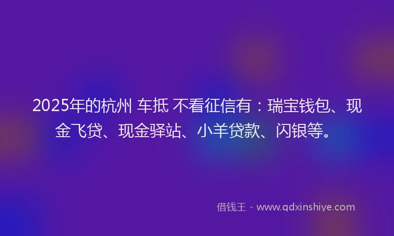 2025年的杭州 车抵 不看征信有：瑞宝钱包、现金飞贷、现金驿站、小羊贷款、闪银等。