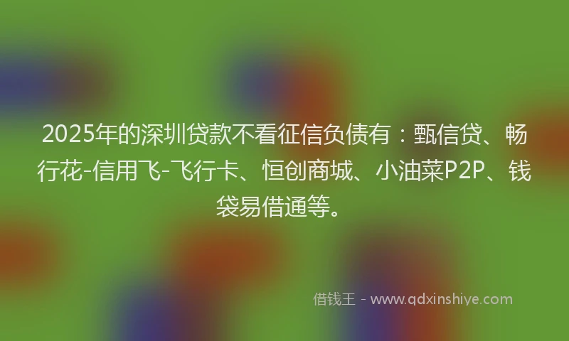 2025年的深圳贷款不看征信负债有：甄信贷、畅行花-信用飞-飞行卡、恒创商城、小油菜P2P、钱袋易借通等。