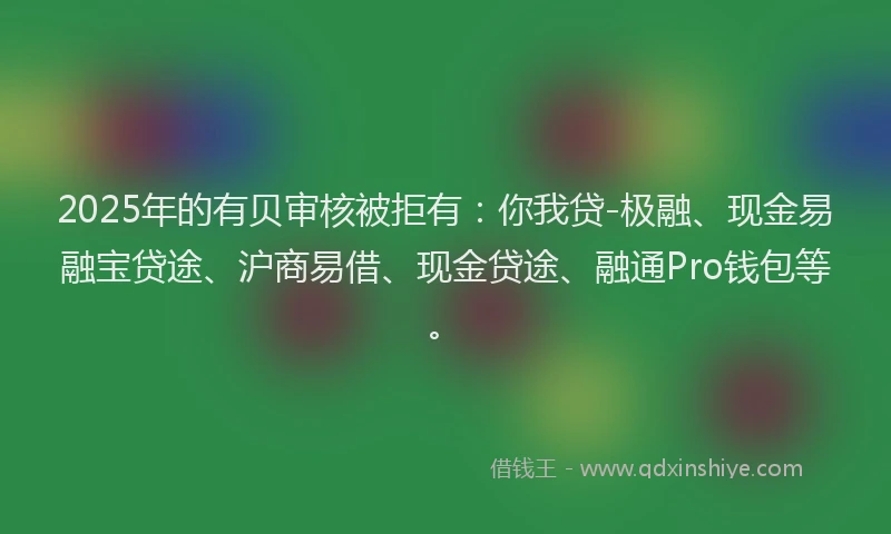 2025年的有贝审核被拒有：你我贷-极融、现金易融宝贷途、沪商易借、现金贷途、融通Pro钱包等。