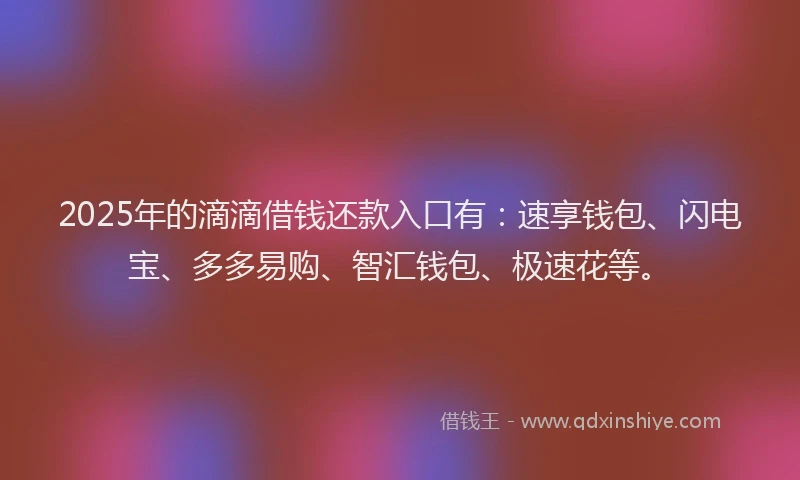 2025年的滴滴借钱还款入口有：速享钱包、闪电宝、多多易购、智汇钱包、极速花等。