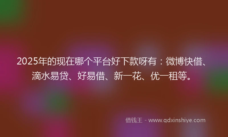 2025年的现在哪个平台好下款呀有：微博快借、滴水易贷、好易借、新一花、优一租等。