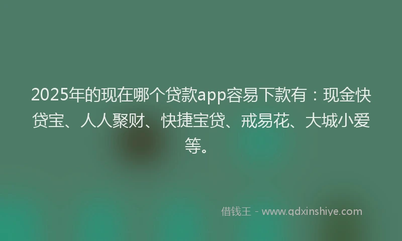 2025年的现在哪个贷款app容易下款有：现金快贷宝、人人聚财、快捷宝贷、戒易花、大城小爱等。
