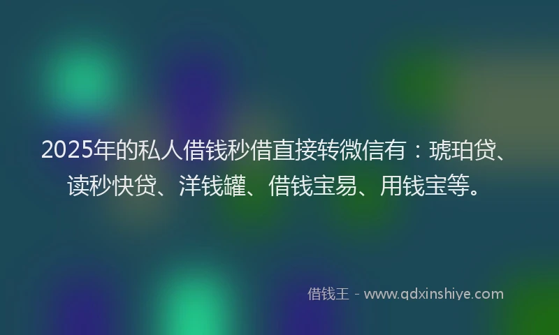 2025年的私人借钱秒借直接转微信有：琥珀贷、读秒快贷、洋钱罐、借钱宝易、用钱宝等。