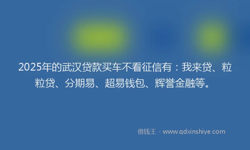 2025年的武汉贷款买车不看征信有：我来贷、粒粒贷、分期易、超易钱包、辉誉金融等。
