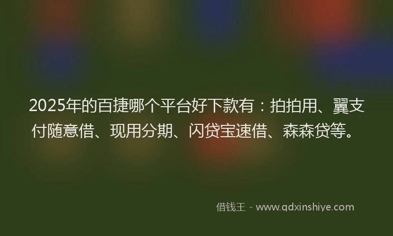 2025年的百捷哪个平台好下款有：拍拍用、翼支付随意借、现用分期、闪贷宝速借、森森贷等。