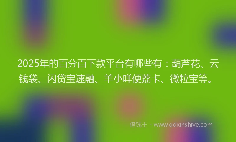 2025年的百分百下款平台有哪些有：葫芦花、云钱袋、闪贷宝速融、羊小咩便荔卡、微粒宝等。