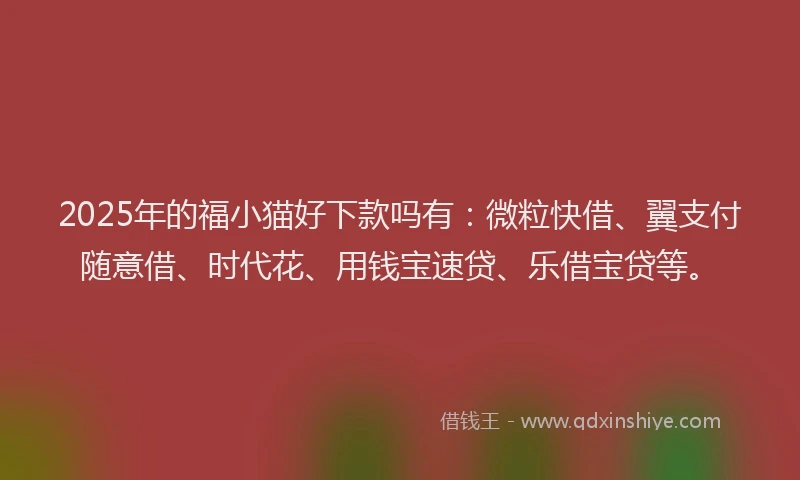 2025年的福小猫好下款吗有：微粒快借、翼支付随意借、时代花、用钱宝速贷、乐借宝贷等。