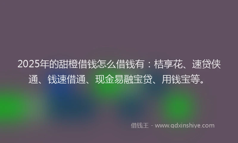 2025年的甜橙借钱怎么借钱有：桔享花、速贷侠通、钱速借通、现金易融宝贷、用钱宝等。
