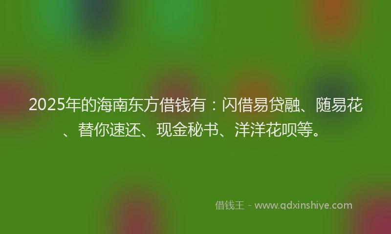 2025年的海南东方借钱有：闪借易贷融、随易花、替你速还、现金秘书、洋洋花呗等。