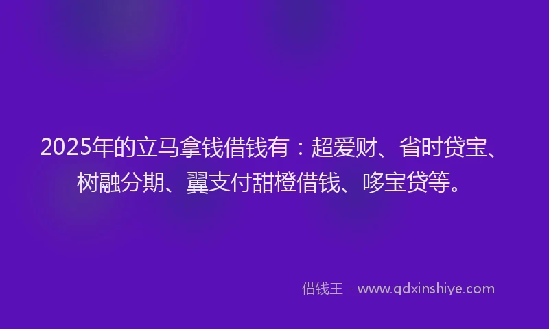 2025年的立马拿钱借钱有：超爱财、省时贷宝、树融分期、翼支付甜橙借钱、哆宝贷等。