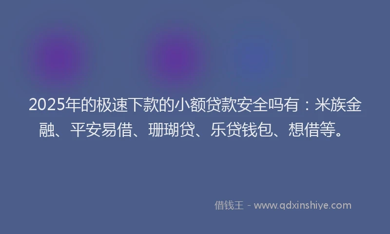 2025年的极速下款的小额贷款安全吗有：米族金融、平安易借、珊瑚贷、乐贷钱包、想借等。