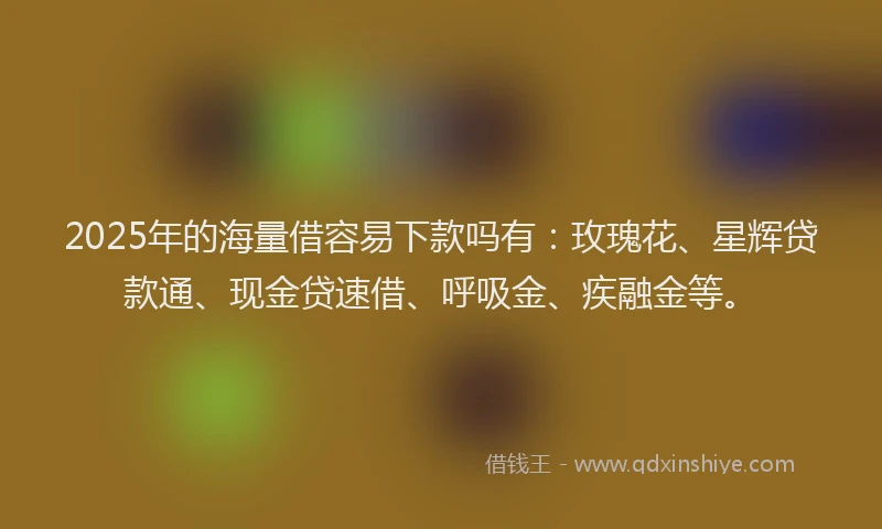 2025年的海量借容易下款吗有：玫瑰花、星辉贷款通、现金贷速借、呼吸金、疾融金等。