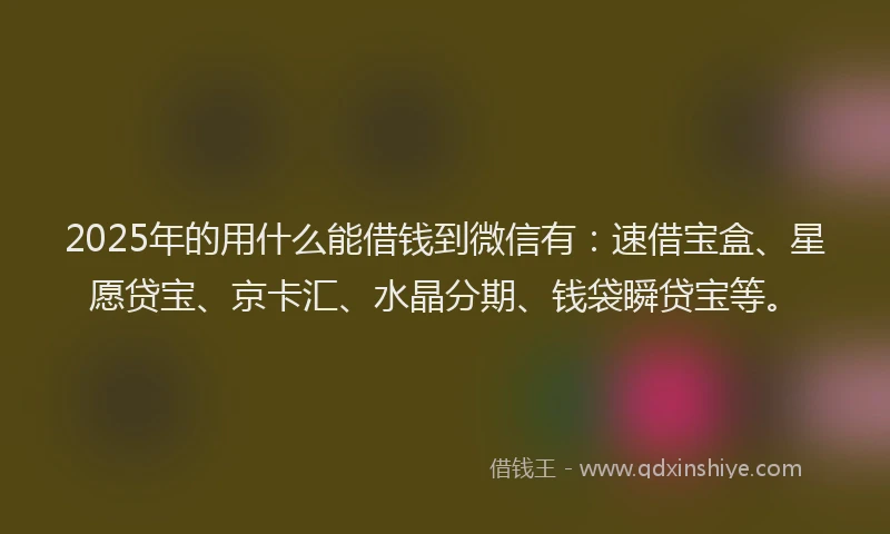 2025年的用什么能借钱到微信有：速借宝盒、星愿贷宝、京卡汇、水晶分期、钱袋瞬贷宝等。