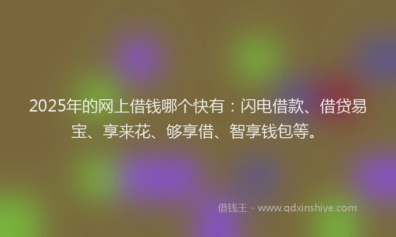 2025年的网上借钱哪个快有：闪电借款、借贷易宝、享来花、够享借、智享钱包等。