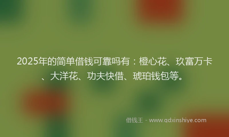 2025年的简单借钱可靠吗有：橙心花、玖富万卡、大洋花、功夫快借、琥珀钱包等。