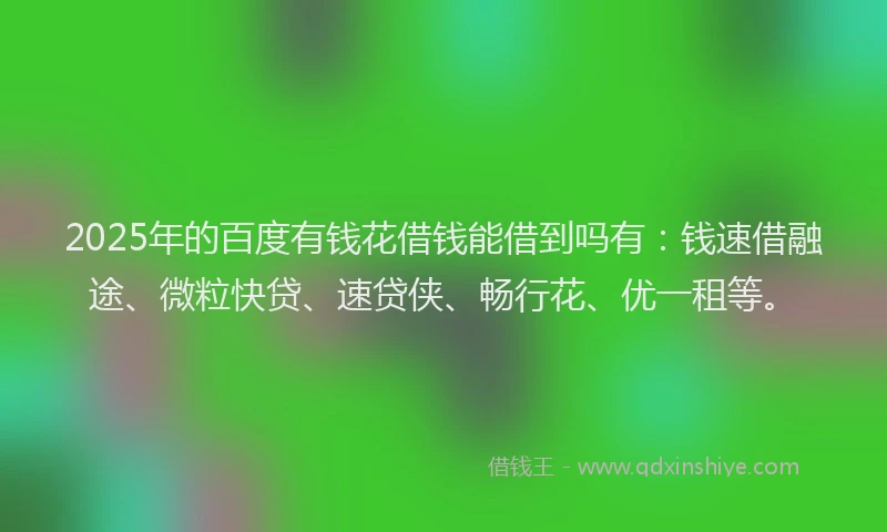 2025年的百度有钱花借钱能借到吗有：钱速借融途、微粒快贷、速贷侠、畅行花、优一租等。
