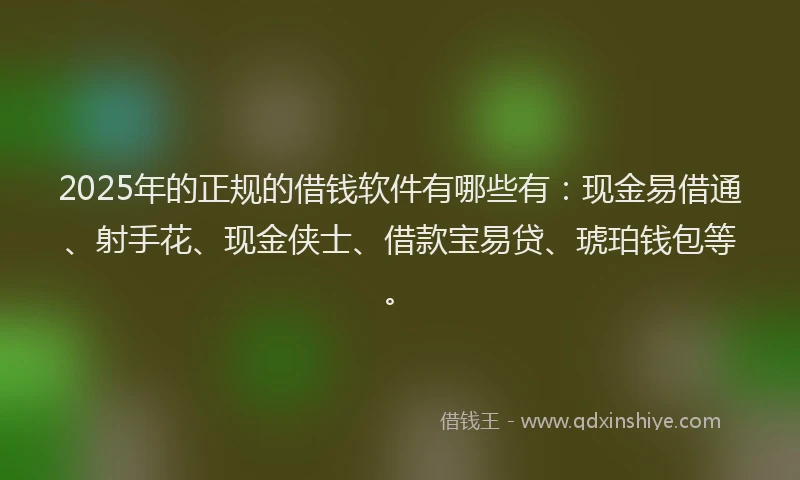 2025年的正规的借钱软件有哪些有：现金易借通、射手花、现金侠士、借款宝易贷、琥珀钱包等。