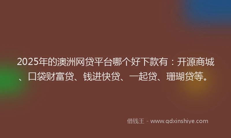 2025年的澳洲网贷平台哪个好下款有：开源商城、口袋财富贷、钱进快贷、一起贷、珊瑚贷等。