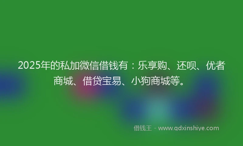 2025年的私加微信借钱有：乐享购、还呗、优者商城、借贷宝易、小狗商城等。