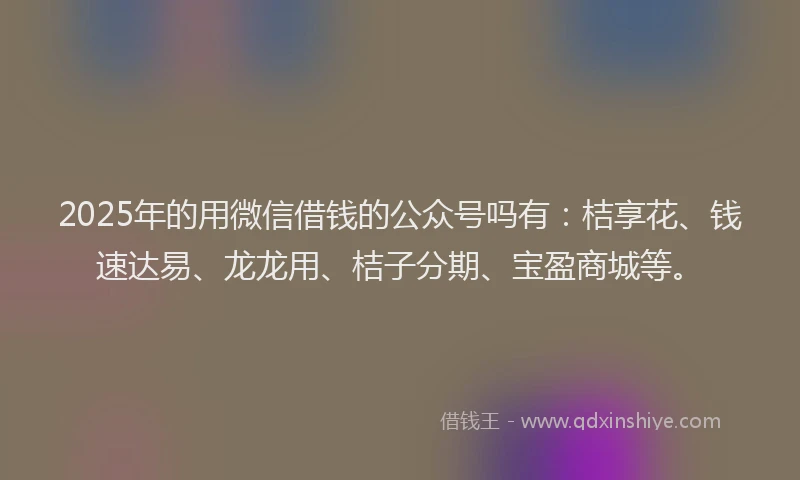 2025年的用微信借钱的公众号吗有：桔享花、钱速达易、龙龙用、桔子分期、宝盈商城等。