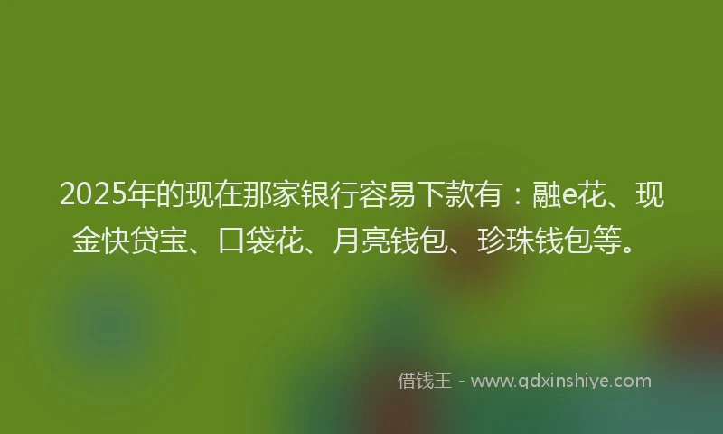 2025年的现在那家银行容易下款有：融e花、现金快贷宝、口袋花、月亮钱包、珍珠钱包等。