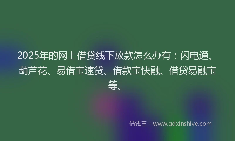 2025年的网上借贷线下放款怎么办有：闪电通、葫芦花、易借宝速贷、借款宝快融、借贷易融宝等。
