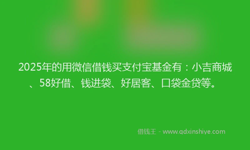 2025年的用微信借钱买支付宝基金有：小吉商城、58好借、钱进袋、好居客、口袋金贷等。