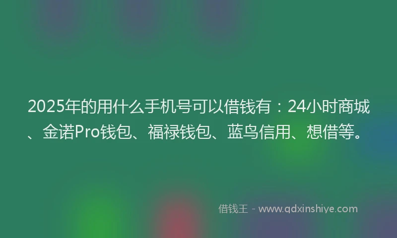2025年的用什么手机号可以借钱有：24小时商城、金诺Pro钱包、福禄钱包、蓝鸟信用、想借等。