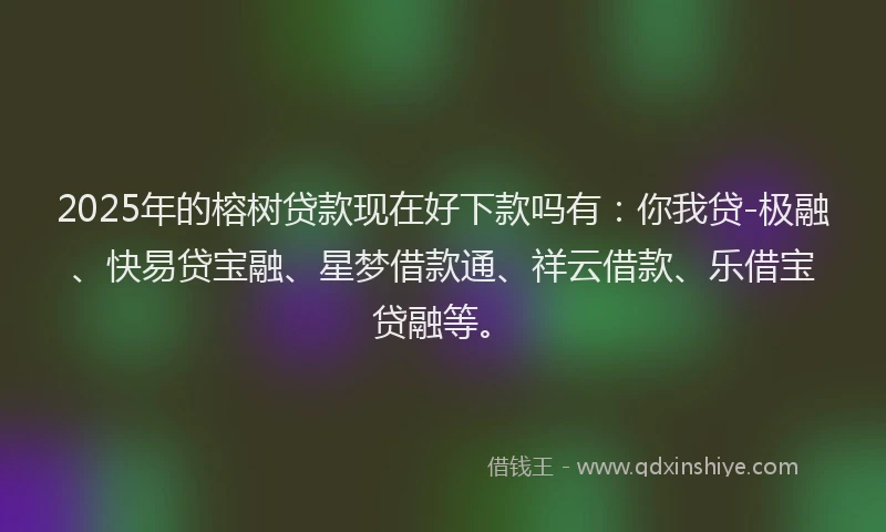 2025年的榕树贷款现在好下款吗有：你我贷-极融、快易贷宝融、星梦借款通、祥云借款、乐借宝贷融等。